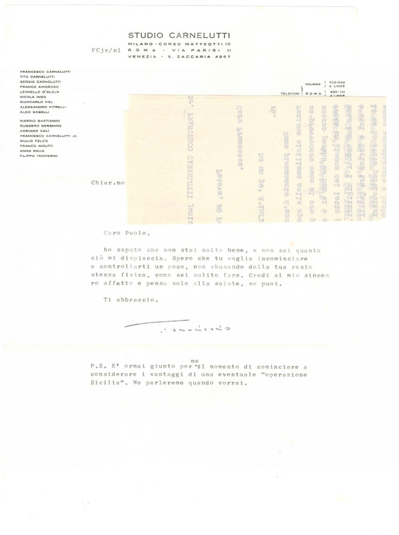1963 MILANO Lettera Francesco CARNELUTTI jr a un collega *AUTOGRAFO