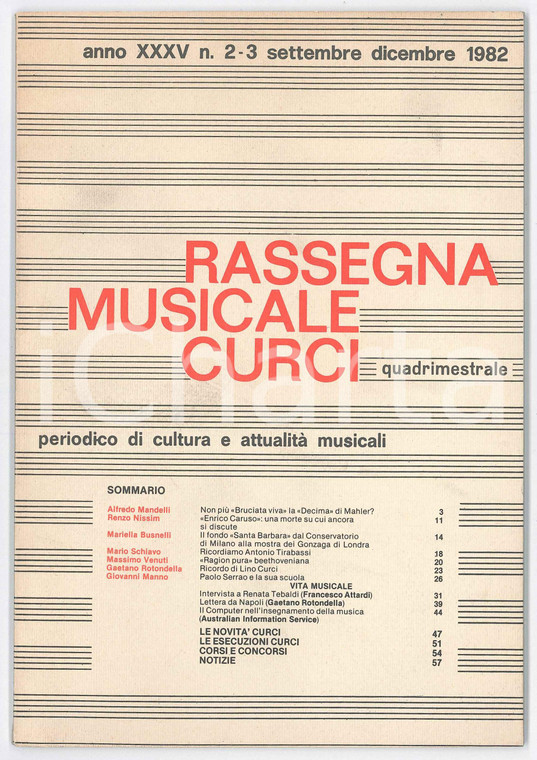 1982 RASSEGNA MUSICALE CURCI - Morte Enrico Caruso *Periodico n° 2-3