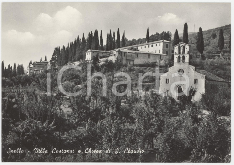 1950 ca SPELLO Villa Costanzi e Chiesa di San Claudio - Cartolina FG NV