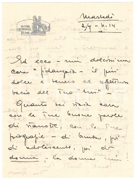 1935 ca ROMA Hotel QUIRINAL - Lettera d'amore su carta intestata