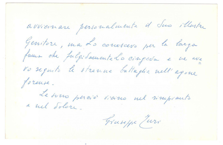 1971 Corte d'Appello VENEZIA - Presidente Giuseppe TURI - Biglietto autografo
