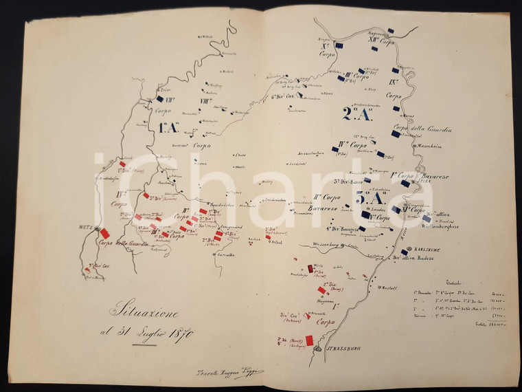 1893 SCUOLA DI GUERRA Ten. Ruggero POGGI - Situazione al 31 Luglio 1870 *Mappa
