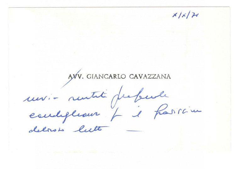 1971 s.l. Avv. Giancarlo CAVAZZANA - Biglietto AUTOGRAFO