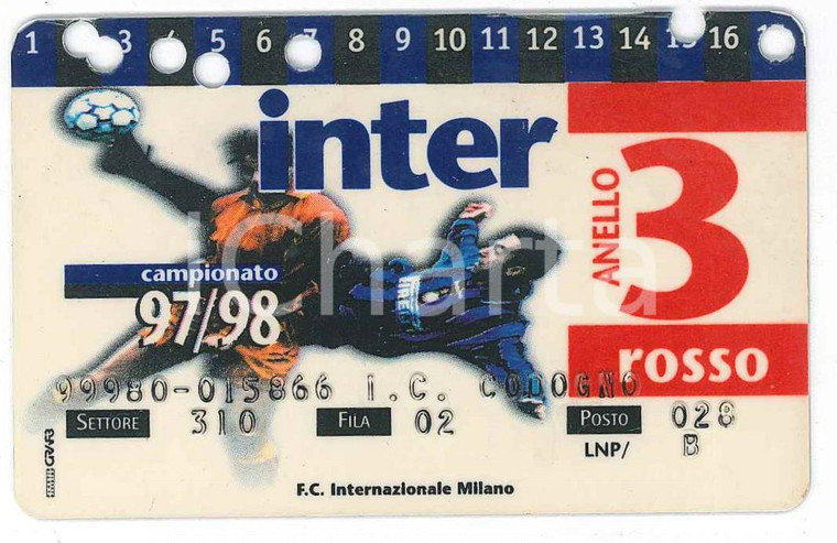 1997/1998 MILANO Stadio San Siro INTER Tessera del tifoso - Anello 3 rosso