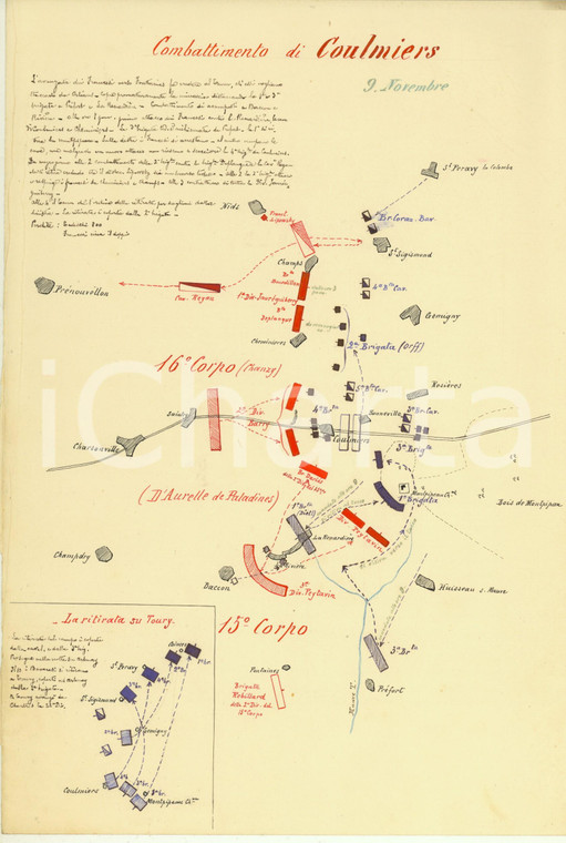 1893 SCUOLA DI GUERRA Ten. POGGI - Combattimento di COULMIERS 1870 ^Mappa