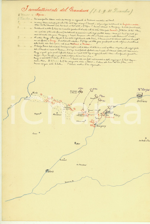 1893 SCUOLA DI GUERRA Ten. POGGI - Combattimenti del Granduca 1870 ^Mappa