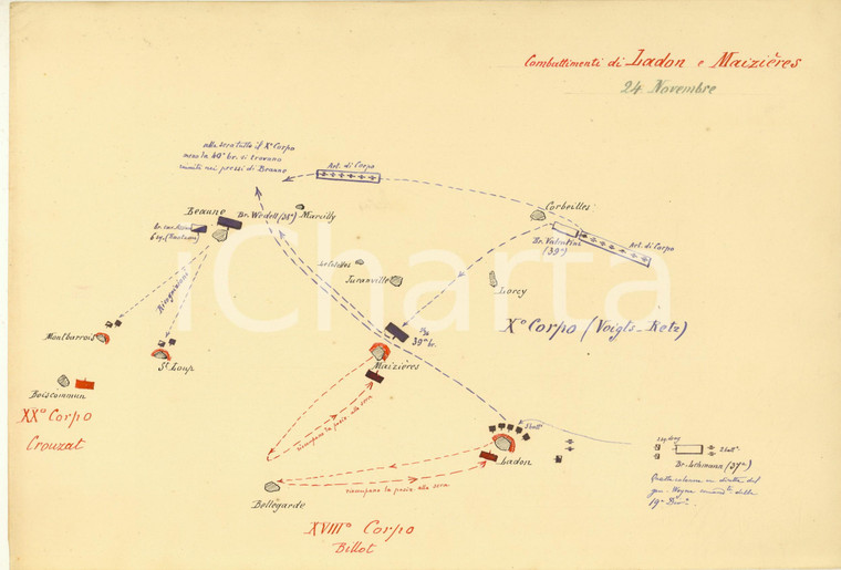 1893 SCUOLA DI GUERRA Ten. POGGI - Combattimenti LADON e MAIZIERES 1870 *Mappa