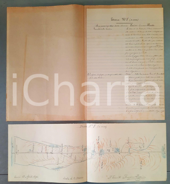 1894 TORINO SCUOLA DI GUERRA Ten. POGGI - Tema - Logistica strada TORINO-PECETTO