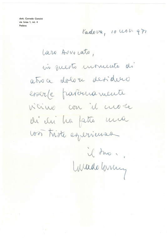 1971 PADOVA Lettera Corrado CONCINI giornalista - Autografo