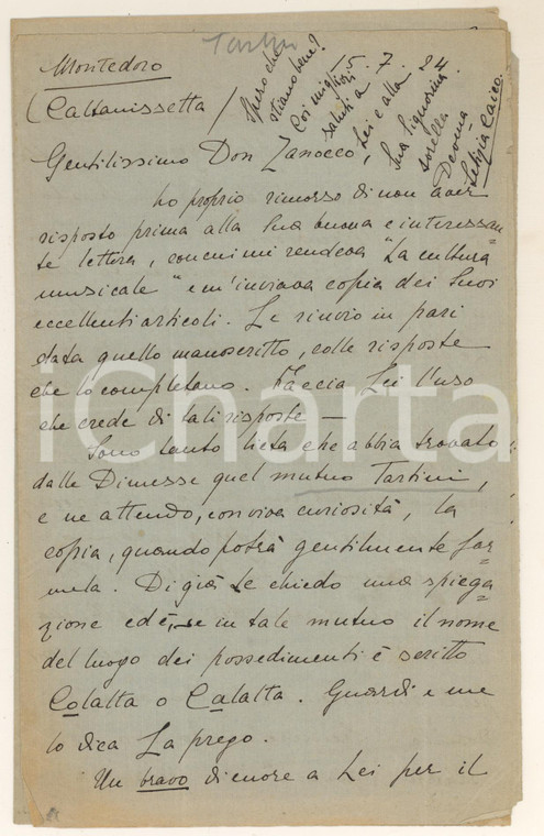 1930 ca MONTEDORO Lettera Letizia CAICO su celebrazioni TARTINI *Autografo