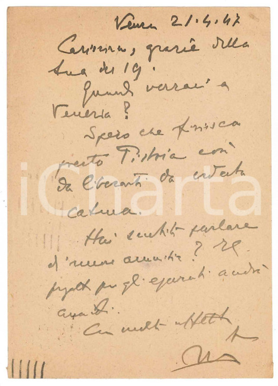 1947 VENEZIA Vincenzo MANZINI su amnistia per gli epurati - Autografo