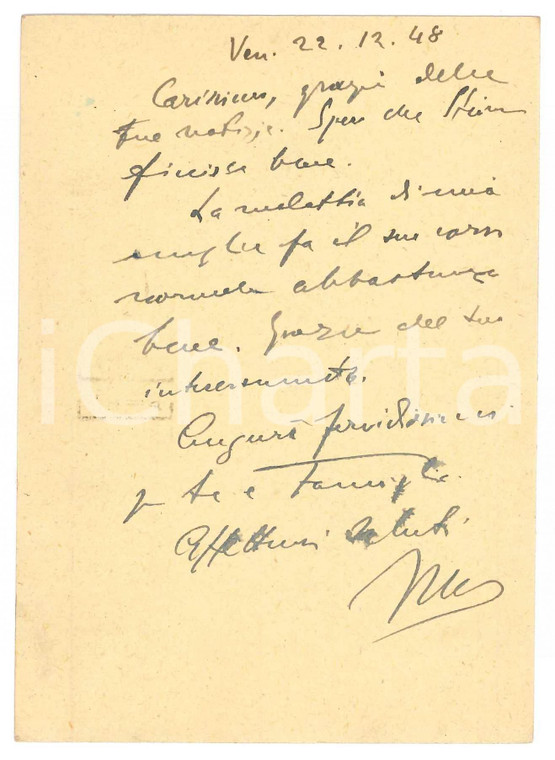 1948 VENEZIA Vincenzo MANZINI - Cartolina a un collega *Autografo