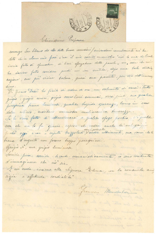 1945 CAGLIARI Francesca MUNDULA critica i versi di Franco Dessì *Autografo
