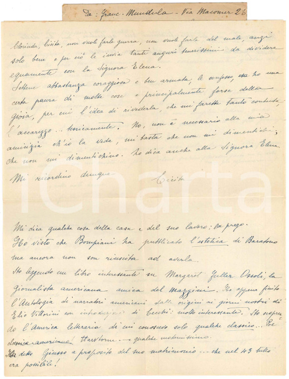 1945 CAGLIARI Francesca MUNDULA e l'opera di Torquato Tasso *Autografo