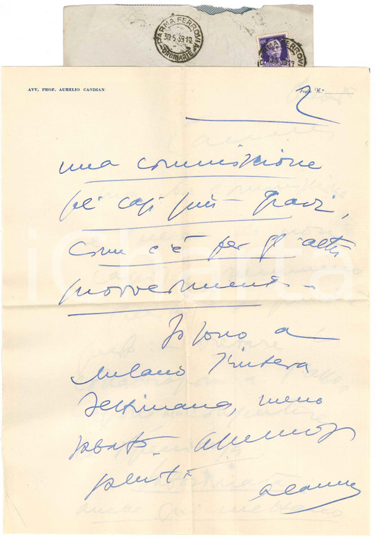 1939 MILANO Aurelio CANDIAN - Lettera a un amico e collega *Autografo