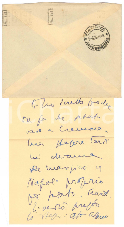 1939 PARMA Lettera Aurelio CANDIAN - Partenza per Cremona ^Autografo