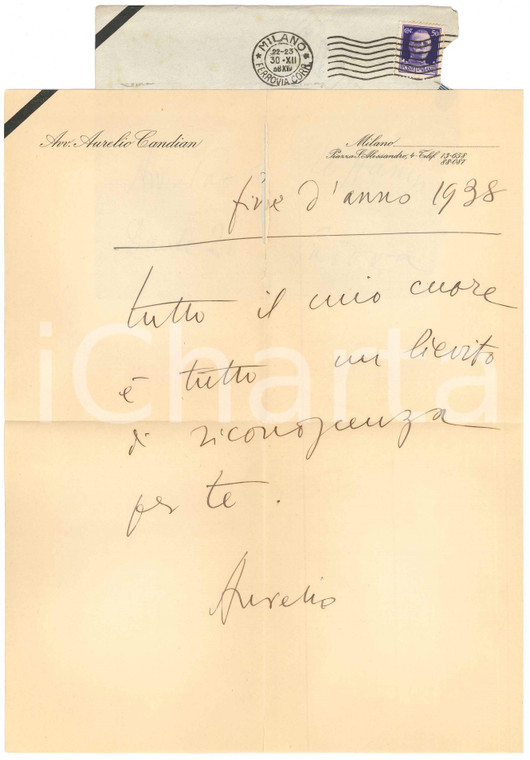 1938 MILANO Aurelio CANDIAN - Auguri di fine anno - Autografo