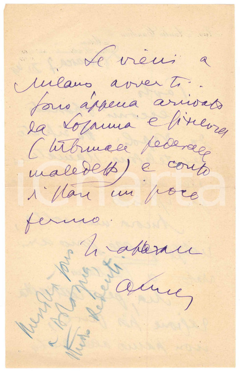 1949 MILANO Aurelio CANDIAN - Lettera a un  amico e collega - Autografo