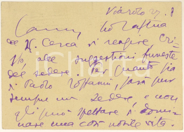 1952 VIAROLO /PARMA Cartolina Aurelio CANDIAN a un amico - Autografo