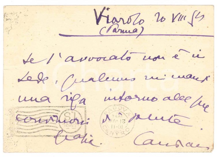 1954 VIAROLO /PARMA Aurelio CANDIAN a un collega - Autografo