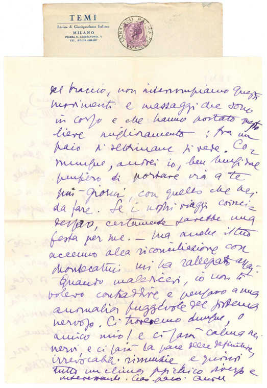 1959 VIAROLO / PARMA Aurelio CANDIAN - Lettera a un amico ^Autografo