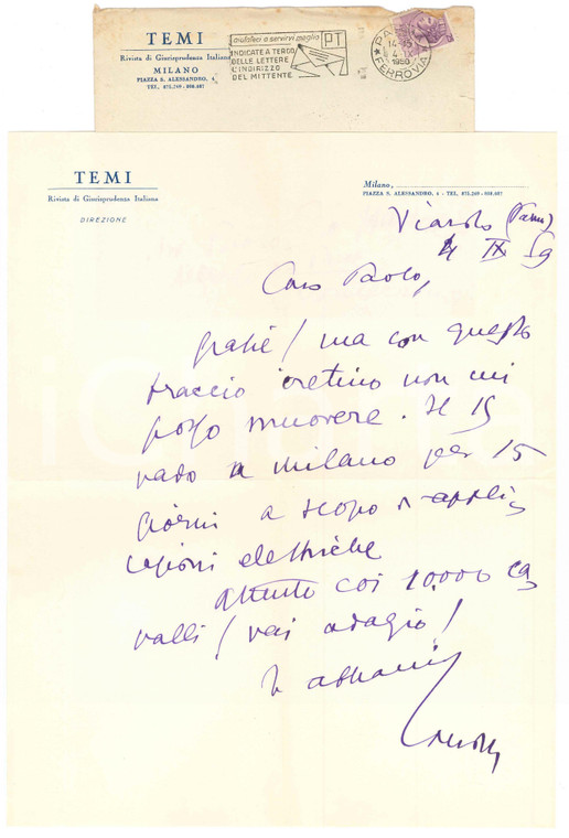 1959 VIAROLO / PARMA Aurelio CANDIAN - Lettera a un amico - Autografo