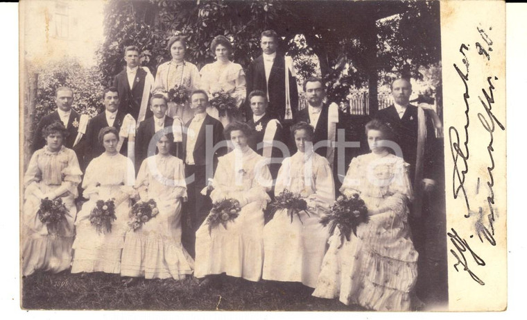 1908 WURZBURG Gruppo di giovani a una cerimonia *Foto cartolina VINTAGE