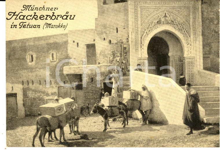 1910 ca TETUAN (MAROCCO) Trasporto di birra MUNCHNER HACKERBRAU *Cartolina FP NV