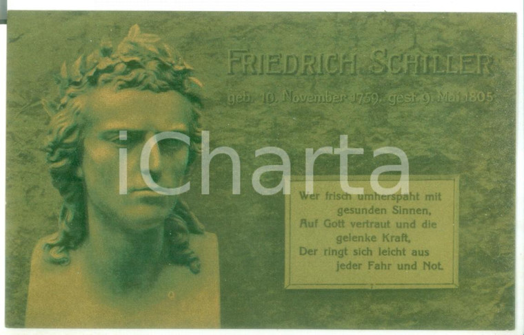 1910 ca ARTE Busto Friedrich SCHILLER con citazione "Guglielmo Tell" Cartolina