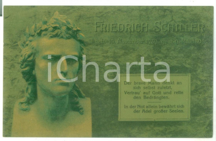 1910 ca ARTE Busto con citazione di Friedrich SCHILLER *Cartolina vintage 