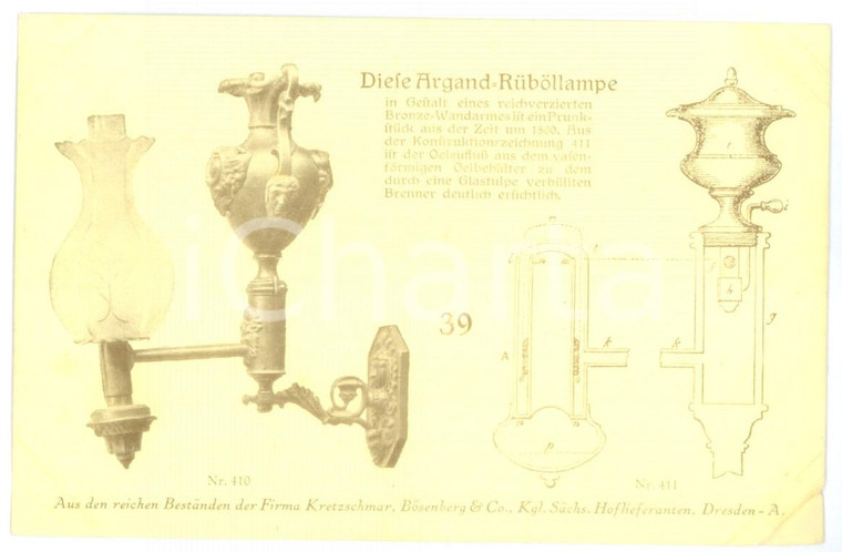 1910 ca DRESDEN Kretzschmar & Bösenberg - Argand-Rüböllampe *Vintage postcard