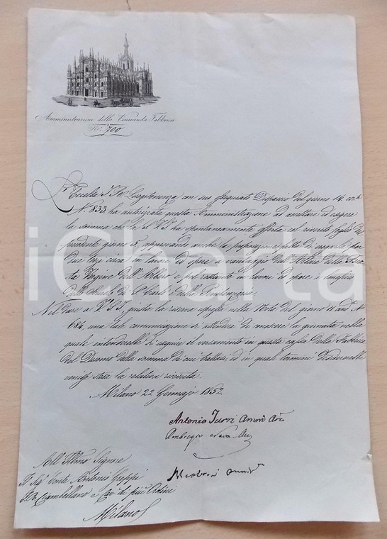 1852 MILANO Donazione conte GREPPI pro Scurolo di S. CARLO e Penitenzieria
