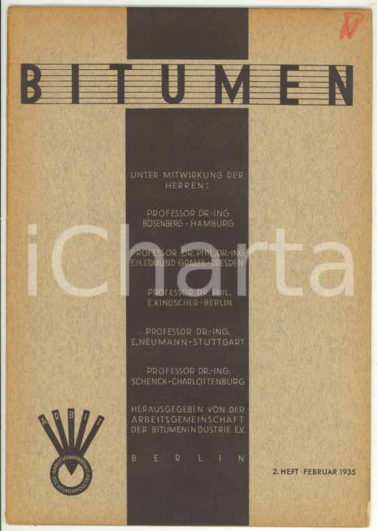 1935 BERLIN BITUMEN Unterhaltungskosten mit Bitumenemulsion *Rivista anno 5 n° 2