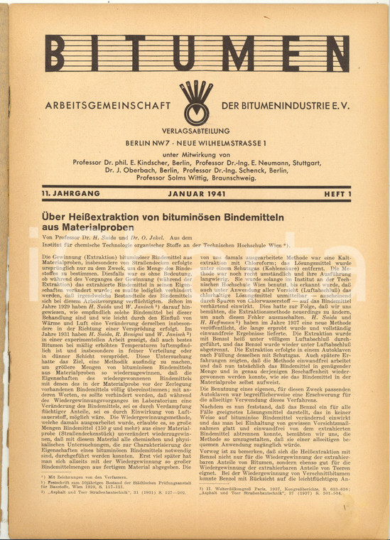 1941 BERLIN BITUMEN Beitrag zur Wasserlagerungsprobe - Rivista anno 11 n° 1 