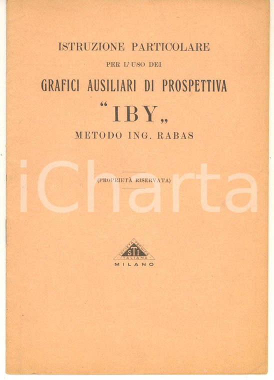 1942 MILANO Istruzione grafici ausiliari di prospettiva "IBY" - Metodo RABAS