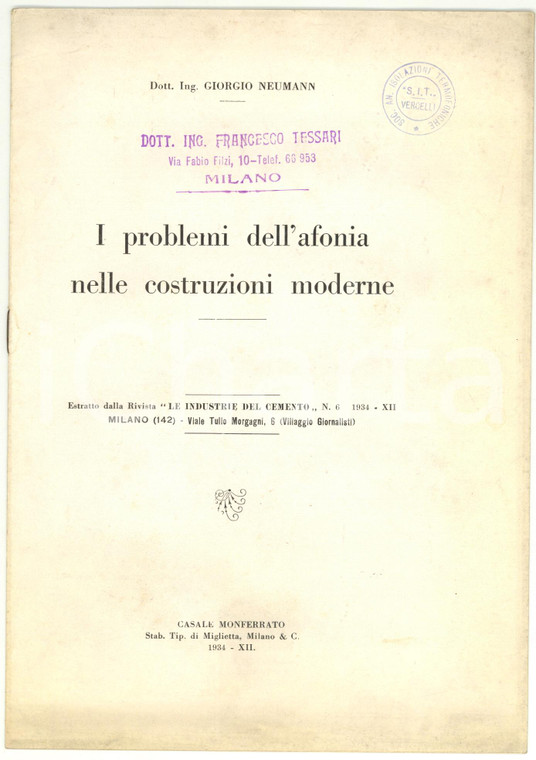 1934 Giorgio NEUMANN I problemi dell'afonia nelle costruzioni moderne