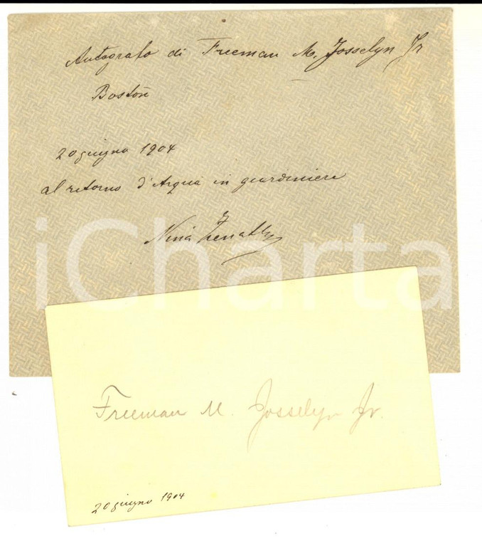 1904 BOSTON Biglietto da visita M. Josselyn FREEMAN jr - AUTOGRAFO
