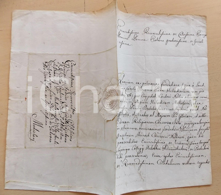 1741 GLARONA (CH) Invio Joseph Anselm STEINACH al Collegio Elvetico