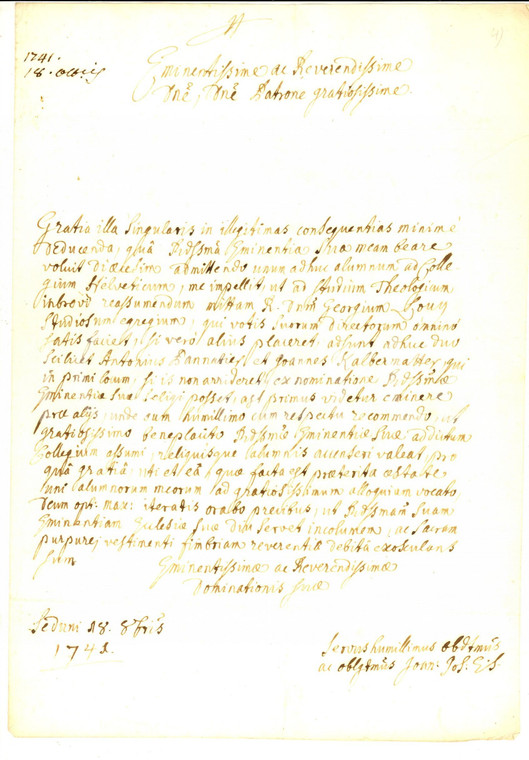 1742 SION (SVIZZERA) Invio di Georg LÖWY al Collegio Elvetico - Lettera