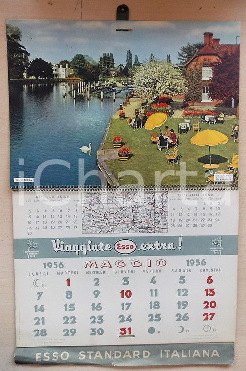 1956 ESSO Calendario illustrato con paesaggi europei *PUBBLICITARIO 34x27 cm