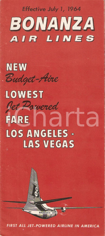 1964 BONANZA AIR LINES New fare for LOS ANGELES and LAS VEGAS *Pieghevole