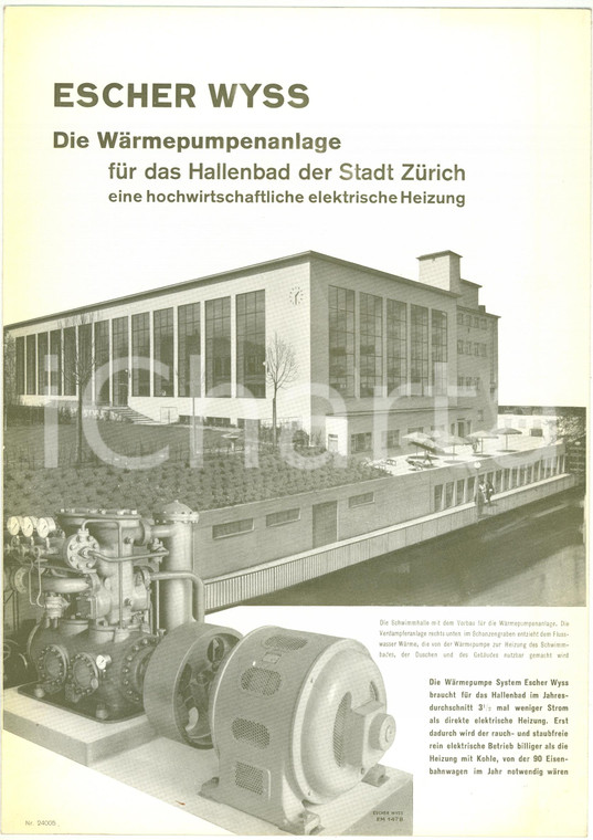 1950 ca ESCHER WYSS Hallenbad der Stadt Zurich - Pieghevole pubblicitario