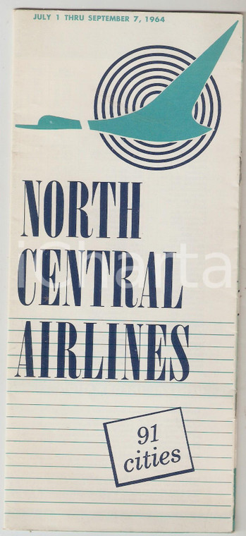 1964 NORTH CENTRAL AIRLINES Schedule locator - 91 cities - Brochure 10x23 cm