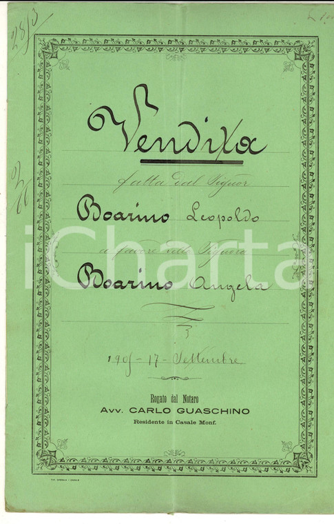 1905 CASALE MONFERRATO Angela BOARINO vende prato al fratello Leopoldo
