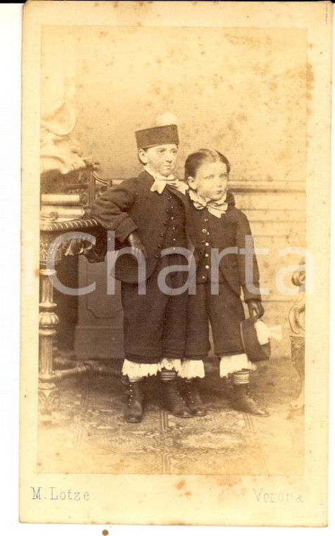 1870 ca VERONA Ritratto di Eugenio e Adolfo KRAUS bambini *Foto LOTZE CDV