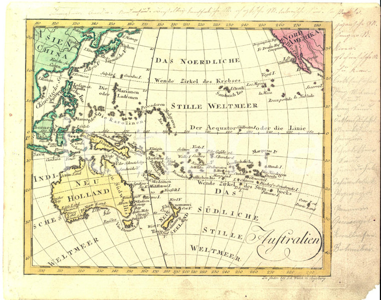 1800 ca Johannes WALCH - Australien - Mappa - Incisione a colori  24x18 cm