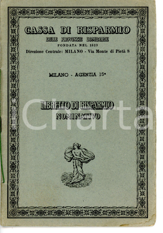 1966 MILANO - CASSA DI RISPARMIO DELLE PROVINCIE LOMBARDE Libretto di risparmio