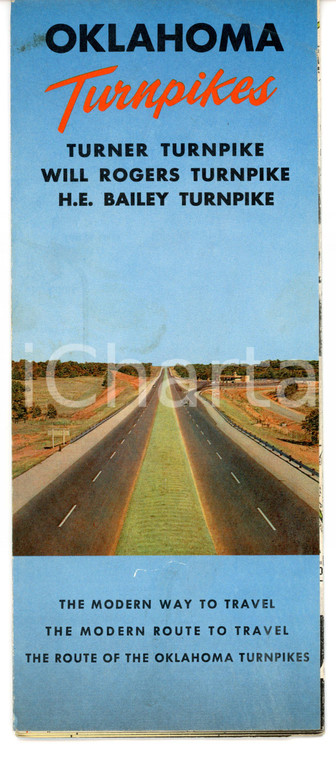 1964 OKLAHOMA TURNPIKES Road map - Pieghevole VINTAGE 10x23 cm