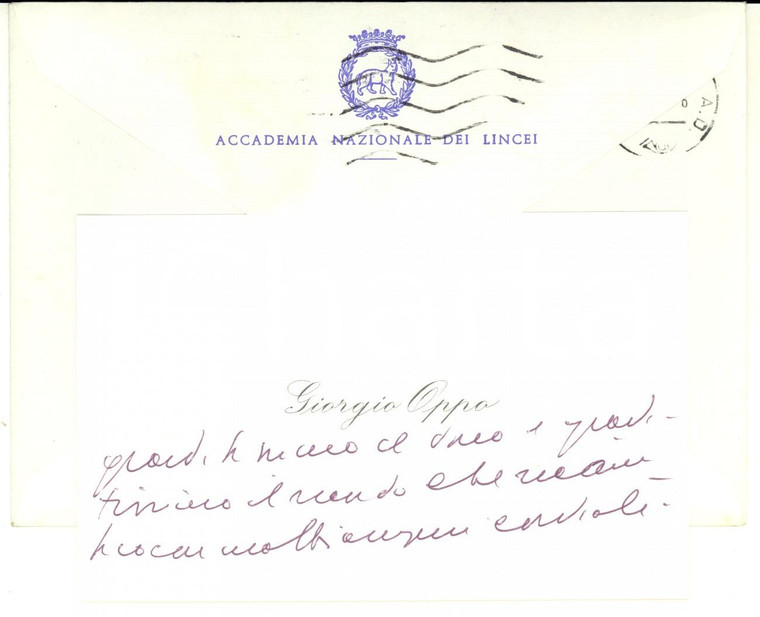 1986 ROMA Accademia dei Lincei - Biglietto Giorgio OPPO - Autografo