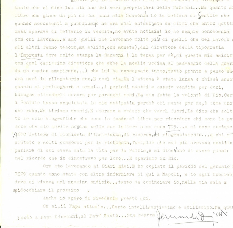 1964 FIRENZE IL SALVIATINO Lettera Fernanda OJETTI a un amico - Autografo